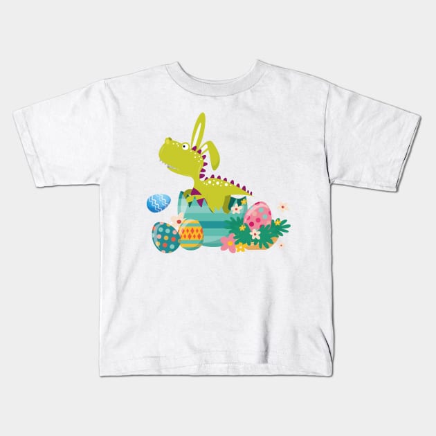 Dinosaur T-Rex Bunny Easter Egg Funny Gift For Boys Kids T-Shirt by macshoptee